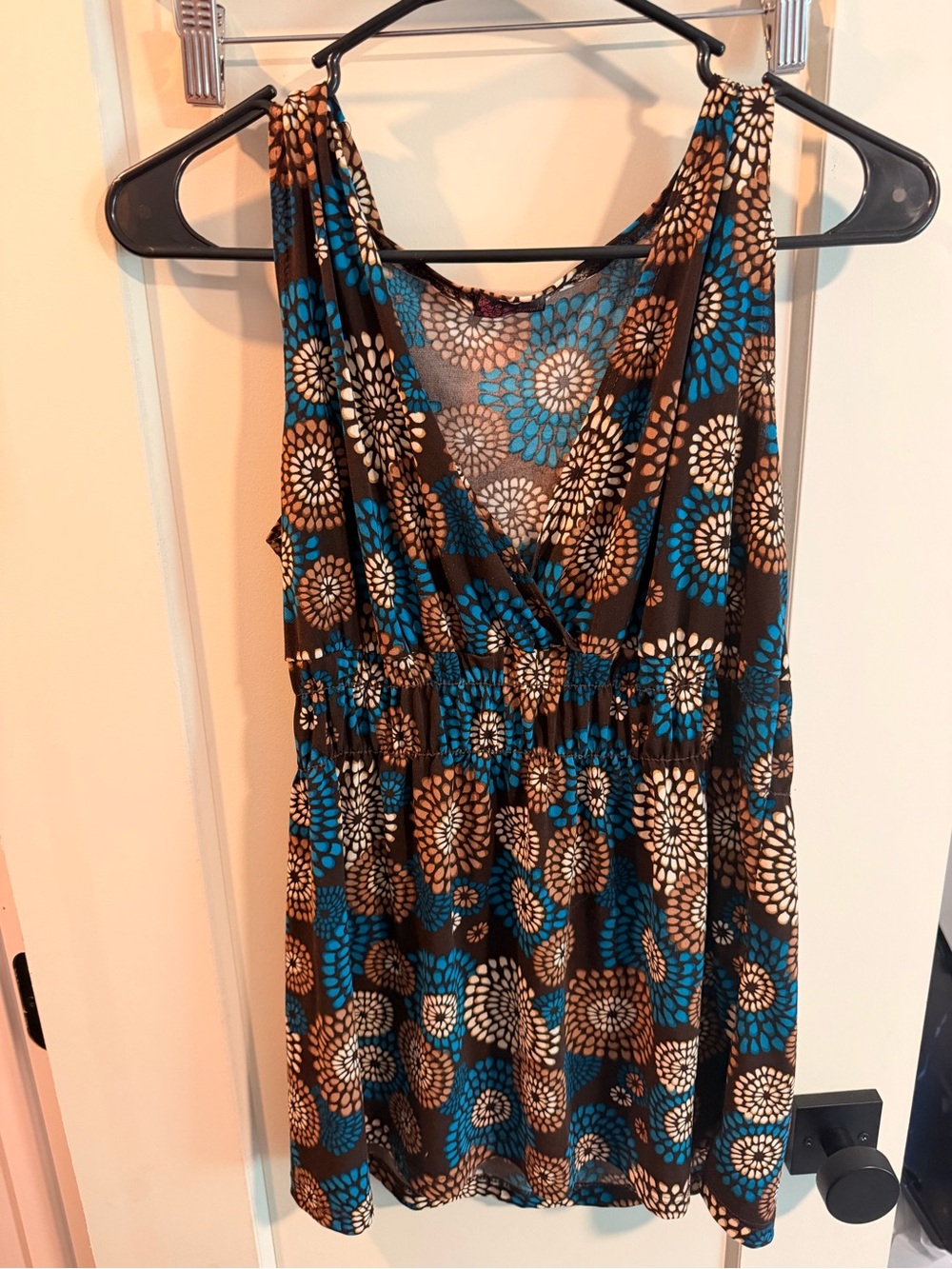 Agenda Blue, Brown & Cream Floral Sleeveless Mini Dress